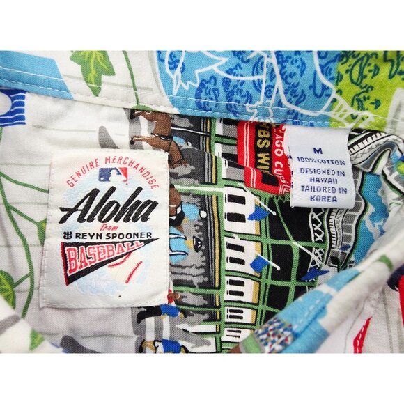 Reyn Spooner Aloha Chicago Cubs Size Medium Short Sleeve Cotton Pocket Shirt - Picture 4 of 8
